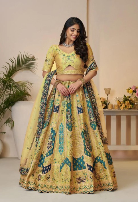 Rajsi Haathi Collection: Yellow Banarsi Bridal Lehenga
